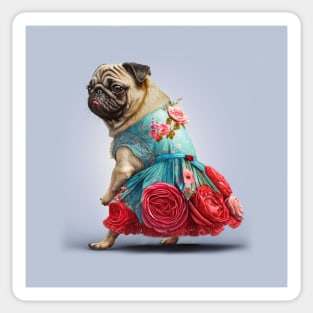 Pug Dog in Rose Dress Sticker